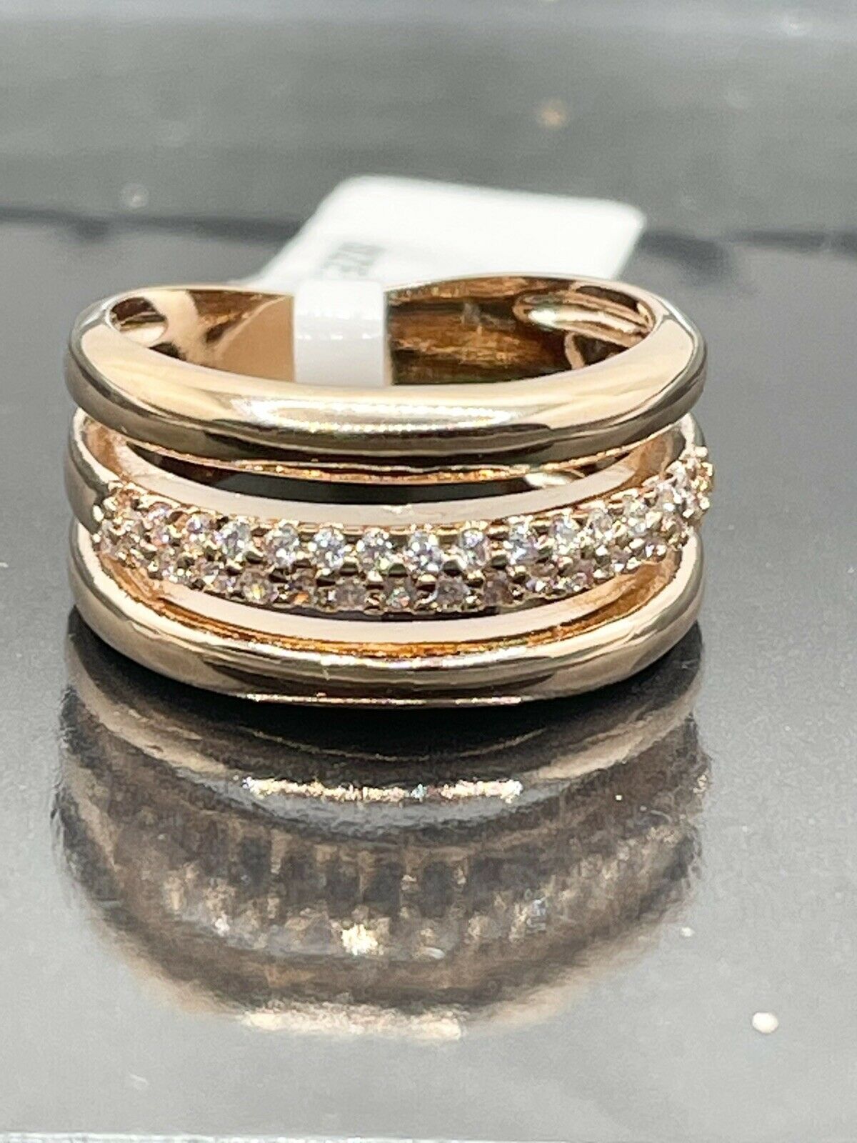 Jewellery Kingdom Ladies Cubic Zirconia Steel Chunky Rose Gold Ring Band