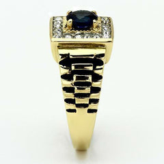 Jewellery Kingdom Signet Pinky 1CT Cubic Zirconia Steel Mens Sapphire Ring (Blue & Gold)