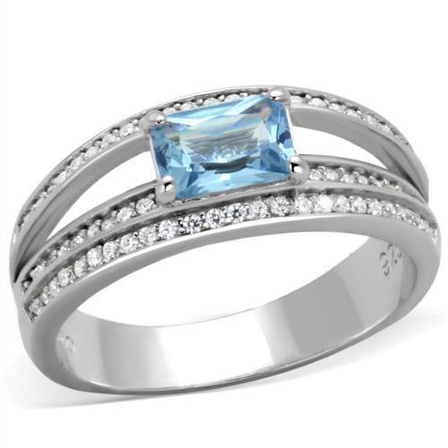 Jewellery Kingdom Ladies Blue Topaz Emerald Cut Sterling Silver Cz Pave Ring