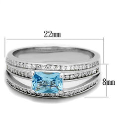 Jewellery Kingdom Ladies Blue Topaz Emerald Cut Sterling Silver Cz Pave Ring