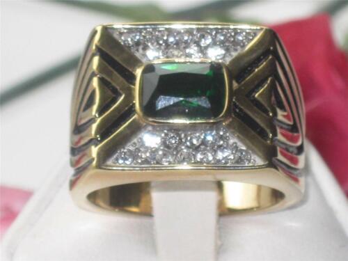 Jewellery Kingdom Mens Green Emerald Cz Signet Pinky Steel Bezel Ring (Gold)