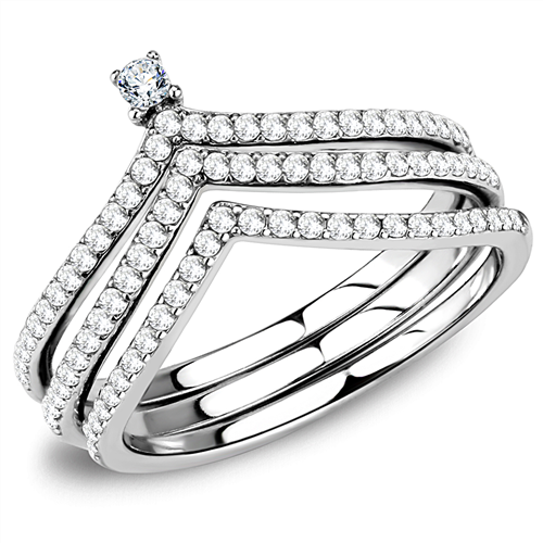 Jewellery Kingdom Ladies Wishbone Stacking Bands Engagement Ring Set (Silver) - Jewelry Rings - British D'sire