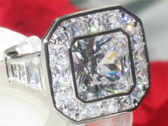 Jewellery Kingdom  Details about   Ladies cocktail ring princess cut cz silver rhodium emerald cuts bezel new X063