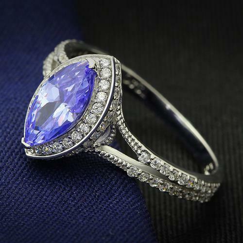 Jewellery Kingdom Ladies Tanzanite Marquise Cut Sterling Silver Cz 2 Carat Sparkling Ring