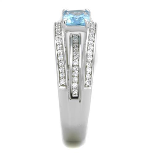 Jewellery Kingdom Ladies Blue Topaz Emerald Cut Sterling Silver Cz Pave Ring