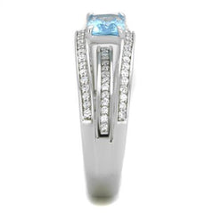 Jewellery Kingdom Ladies Blue Topaz Emerald Cut Sterling Silver Cz Pave Ring