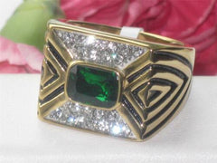 Jewellery Kingdom Mens Green Emerald Cz Signet Pinky Steel Bezel Ring (Gold)