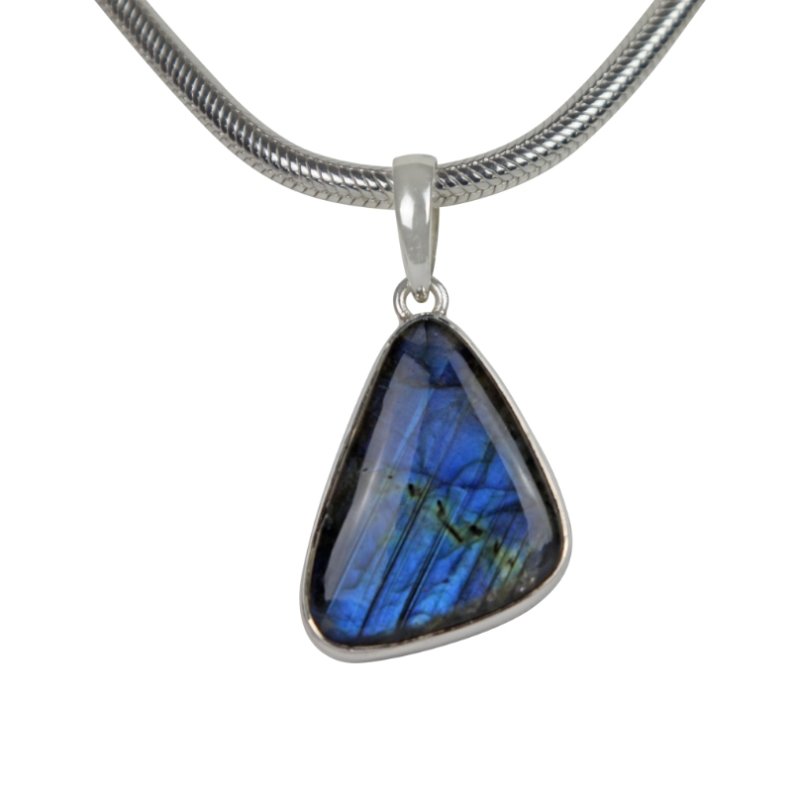 Simple Uncustomary Shape Beautiful Labradorite Set on Sterling Silver Open Back Bazel - Necklaces & Pendants - British D'sire