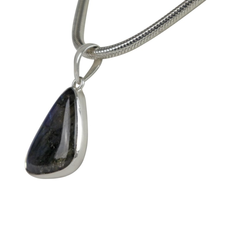 Simple Uncustomary Shape Beautiful Labradorite Set on Sterling Silver Open Back Bazel - Necklaces & Pendants - British D'sire