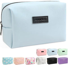 Small Makeup Bag MAANGE Travel Cosmetic Bag Makeup Pouch PU Leather Portable Versatile Zipper Make up Bag for Women (Blue) - British D'sire