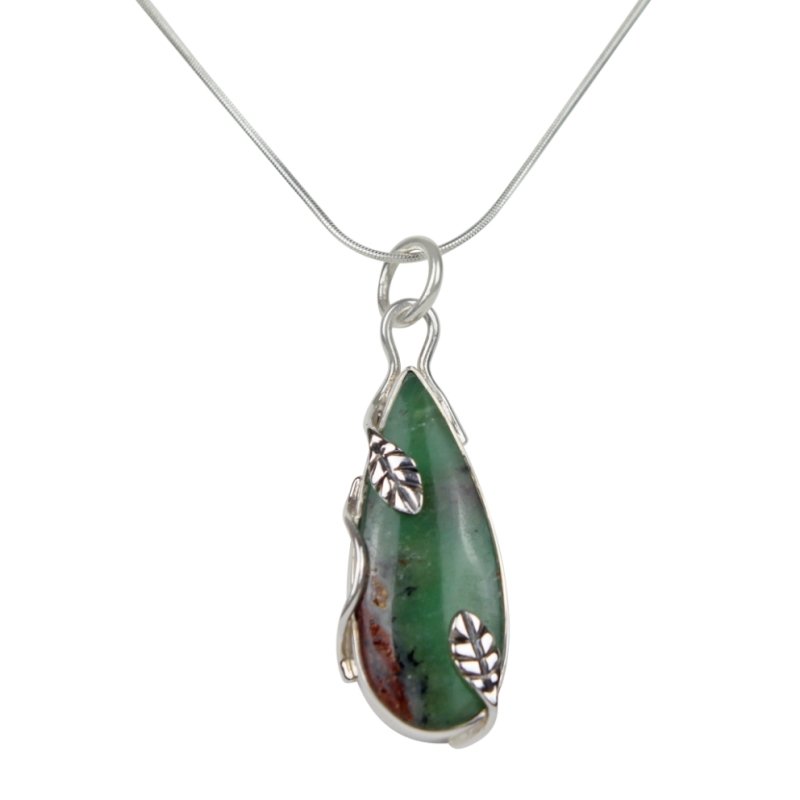 Sterling Silver Wrap Over Pendant Set With a Long Teardrop Chrysoprase Stone - Necklaces & Pendants - British D'sire