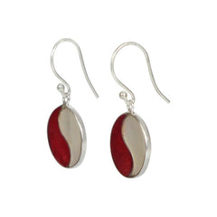 Striking Mother of Pearl and Coral combined circle earrings with sterling silver - Earrings - British D'sire