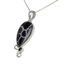 Teardrop shaped Septarian Gronate Pendant Accents with a Smoky Quartz on Silver Work - Necklaces & Pendants - British D'sire