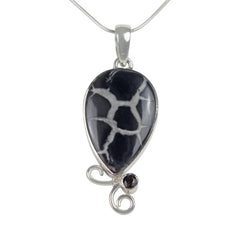 Teardrop shaped Septarian Gronate Pendant Accents with a Smoky Quartz on Silver Work - Necklaces & Pendants - British D'sire