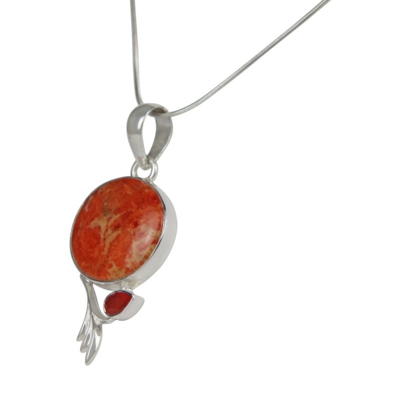 This beautiful orange colour round Sponge Coral pendant is set in an open back bazel. - Necklaces & Pendants - British D'sire