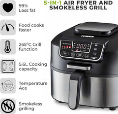 Tower T17086 Vortx 5 in 1 Air Fryer and Grill with Crisper, 5.6L, Black - British D'sire