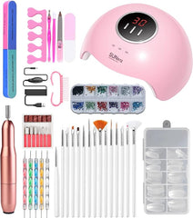 UV Nail Kit LED Nail Lamp with Electric Nail Drill ,3D Art Acrylic Nail kit for Nail Beginners,Gel Nail Dryer Light Professional DIY Nail Art Supplies,Manicure Pen Polishing Tools - British D'sire