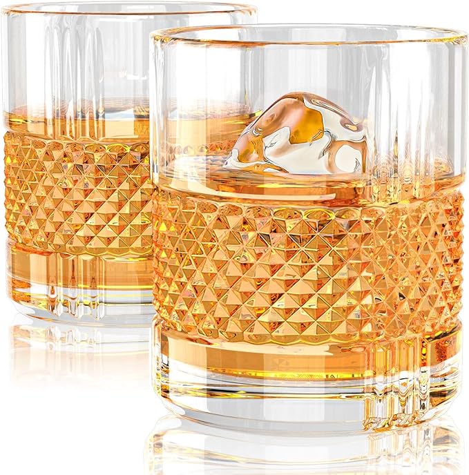 Veecom Whiskey Glasses, 300ml Whisky Glass, Crystal Whisky Glasses Set of 2, 0ld Fashioned Whiskey Glass, Whisky Glass Gift Set for Men, Father Day, Whiskey Tumblers for Cocktails, Gin - British D'sire