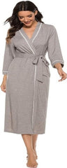 Vlazom Womens Dressing Gown Soft Kimono Robe V-Neck Long Knit Bathrobe Nightwear Sleepwear for All Seasons S-XXL - British D'sire