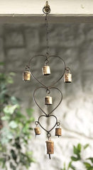 Wind chime with Hearts and Bells Recycled Iron Fair Trade - British D'sire