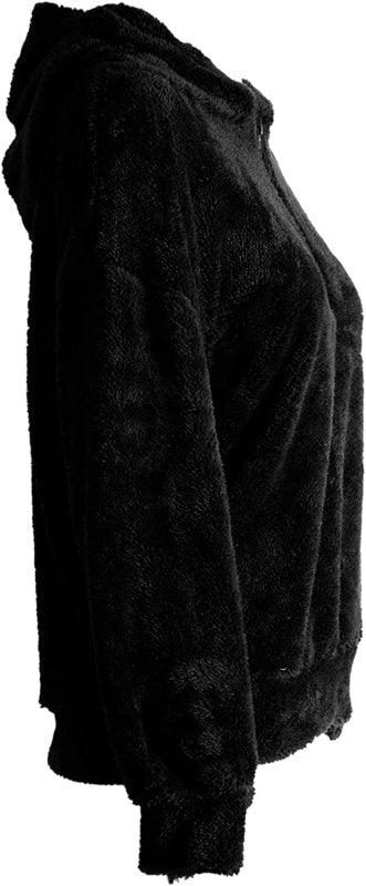 Womens Oversized Teddy Bear Faux Fur Fluffy Coat Half Zip Side Pockets Winter Fleece Hoody Outwear - Mens Hoodies & Sweatshirts - British D'sire