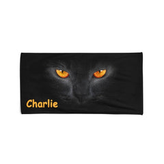 Yoosh Orange Eyed Black Cat - Beach Towel - Towels - British D'sire