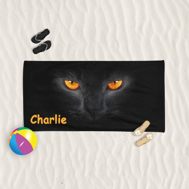 Yoosh Orange Eyed Black Cat - Beach Towel - Towels - British D'sire