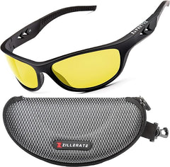 ZILLERATE Night Driving Glasses Anti Glare HD Night Vision Glasses for Driving, TAC Polarized Yellow Tinted Lens Sunglasses, Glare Reducing Polarised Nighttime Driving Glasses for Men & Women - British D'sire